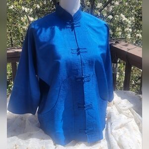 Exotic Slam Pure Silk Vibrant Blue Mandarin Collar Jacket